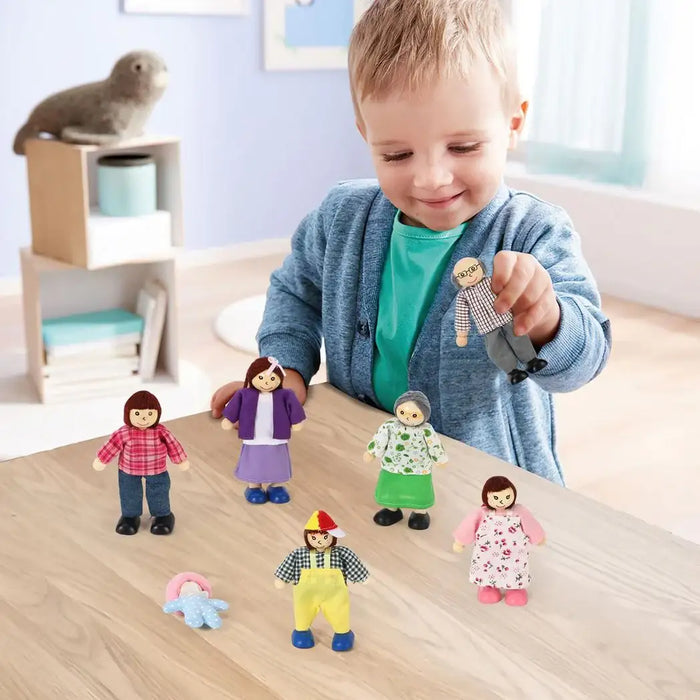 Happy Family Dolls House Figures – 7-Piece Set with Flexible Arms | Colourful Pretend Play SOKA® - Little and Giant Explorers SOKA Play Imagine Learn