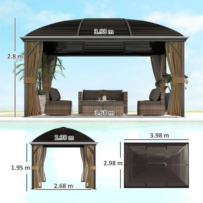 Hardtop Gazebo Canopy with Metal Roof and Netting (3 x 4m) - Little and Giant Explorers Outsunny