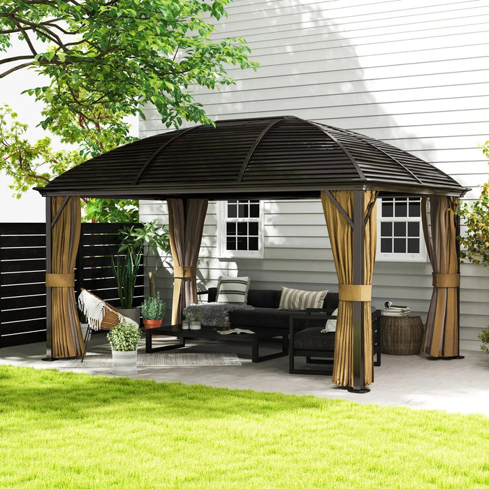 Hardtop Gazebo Canopy with Metal Roof and Netting (3 x 4m) - Little and Giant Explorers Outsunny