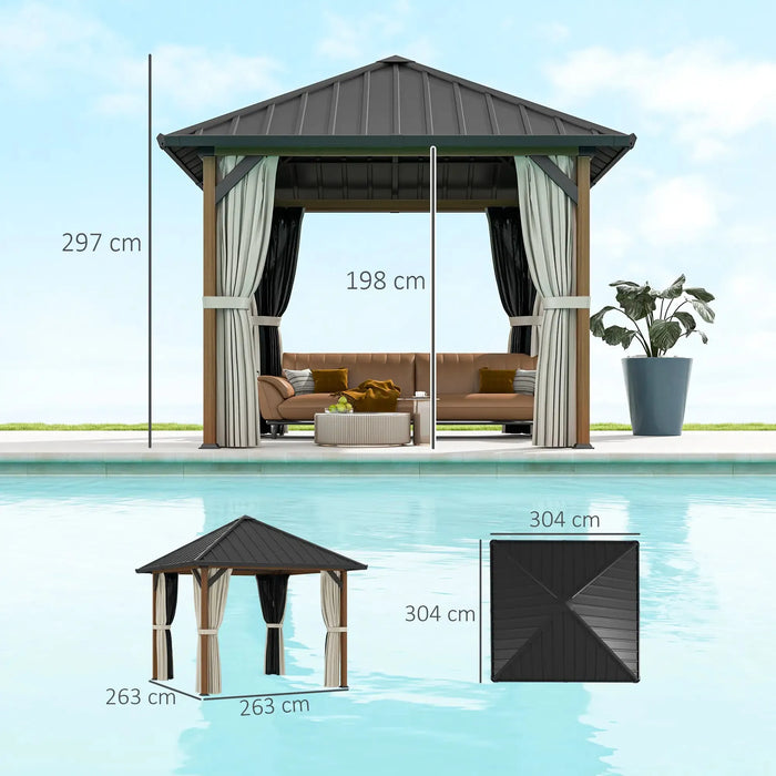 Hardtop Gazebo with Galvanised Steel Roof and Water Gutter (3 x 3m) - Little and Giant Explorers Outsunny