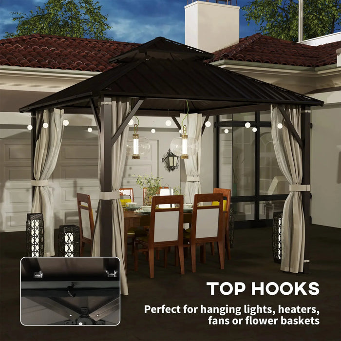 Hardtop Pavilion Gazebo Canopy with Double Metal Roof 3 x 3(m) - Little and Giant Explorers Outsunny