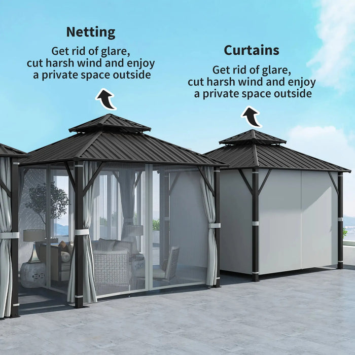 Hardtop Pavilion Gazebo Canopy with Double Metal Roof 3 x 3(m) - Little and Giant Explorers Outsunny