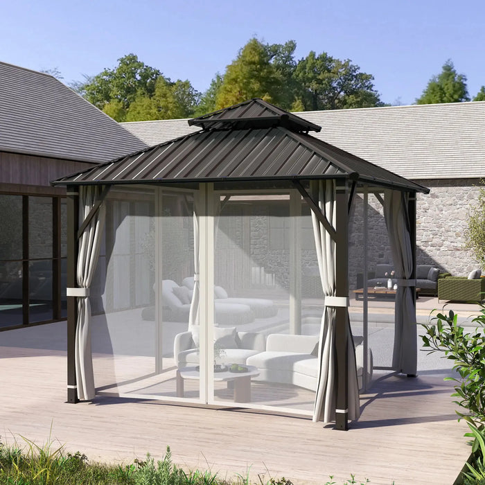 Hardtop Pavilion Gazebo Canopy with Double Metal Roof 3 x 3(m) - Little and Giant Explorers Outsunny