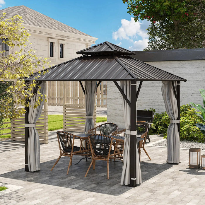 Hardtop Pavilion Gazebo Canopy with Double Metal Roof 3 x 3(m) - Little and Giant Explorers Outsunny