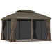 Hardtop Steel Gazebo Canopy with Aluminium Frame and Net Sidewalls (3.65 x 3m) - Little and Giant Explorers Outsunny