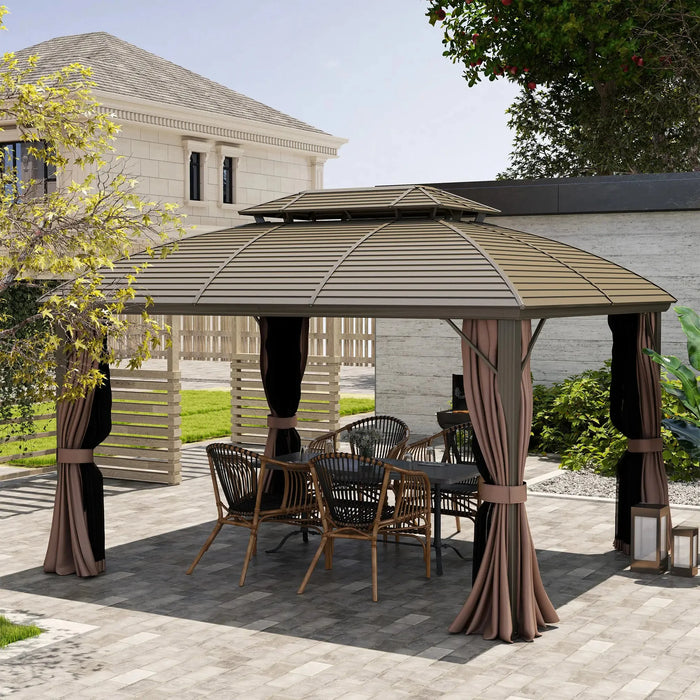 Hardtop Steel Gazebo Canopy with Aluminium Frame and Net Sidewalls (3.65 x 3m) - Little and Giant Explorers Outsunny