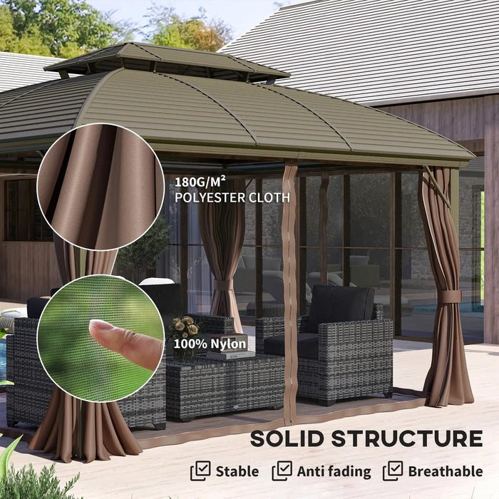 Hardtop Steel Gazebo Canopy with Aluminium Frame and Net Sidewalls (3.65 x 3m) - Little and Giant Explorers Outsunny