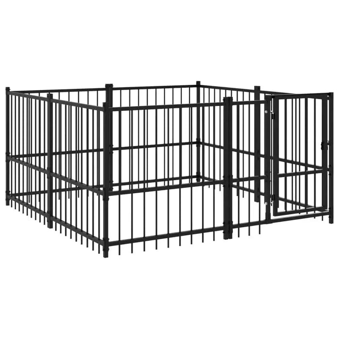 Heavy-duty black dog kennel with lockable door for secure training and play