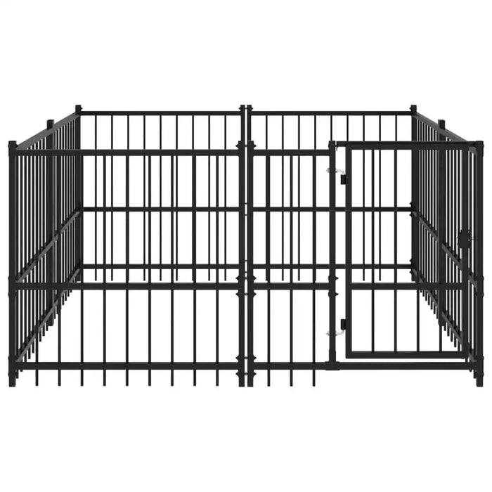 Black heavy-duty metal dog kennel with lockable door, secure training and play cage