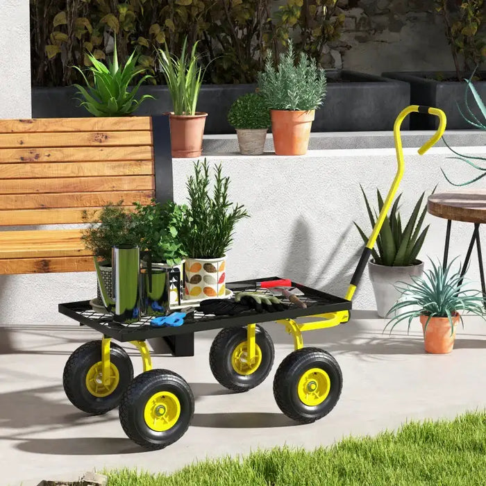 Heavy Duty Garden Trolley – 150kg Capacity | Steel Frame - 4 Pneumatic Tyres OUTSUNNY - Little and Giant Explorers Outsunny