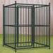 Black steel heavy-duty outdoor dog kennel with door on green floor