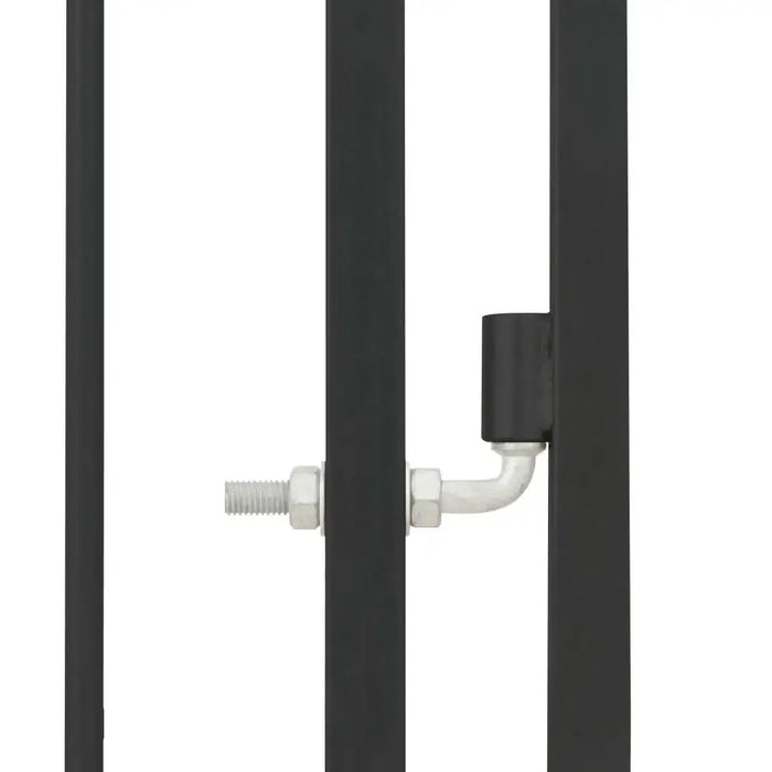 Close-up of black steel heavy-duty outdoor dog kennel latch