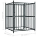 Heavy-duty black steel outdoor dog kennel with door, 150x120x120 cm dimensions shown
