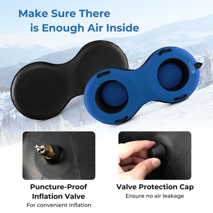 Two-person inflatable snow tube with puncture-proof valve and valve protection cap for winter sledding