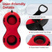 Red and black 2-person inflatable snow tube with easy-hold handles, removable tow strap, and padded seats
