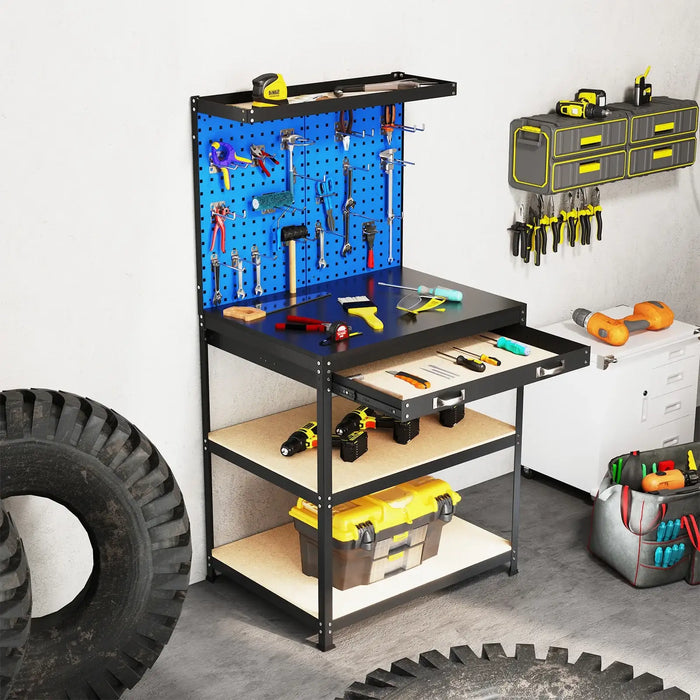 Heavy-Duty Workbench – Navy Metal Garage Table | Pegboards and Hanging Accessories COSTWAY - Little and Giant Explorers Costway