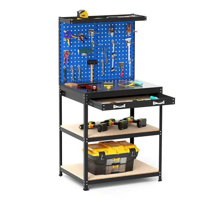 Heavy-Duty Workbench – Navy Metal Garage Table | Pegboards and Hanging Accessories COSTWAY - Little and Giant Explorers Costway