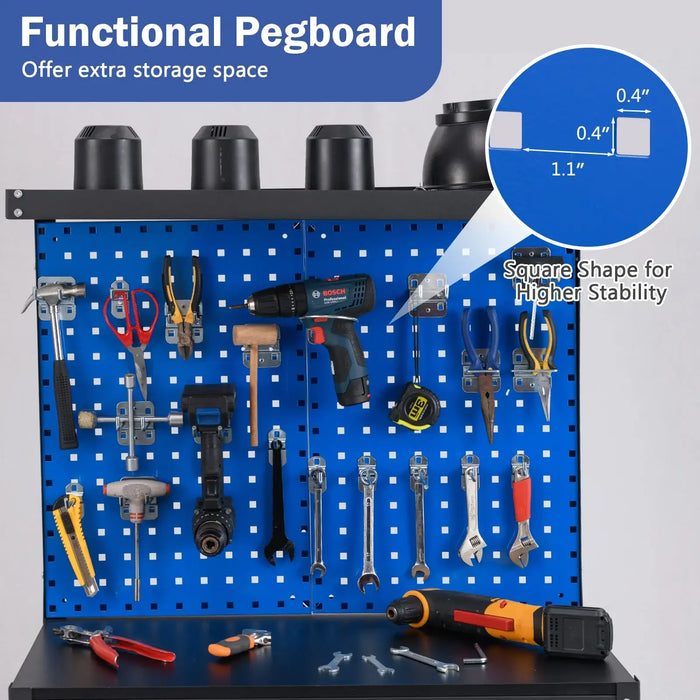 Heavy-Duty Workbench – Navy Metal Garage Table | Pegboards and Hanging Accessories COSTWAY - Little and Giant Explorers Costway