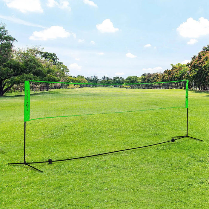 Height Adjustable Badminton Net Set with 3 Shuttlecocks and 4 Rackets - Little and Giant Explorers SPORTNOW