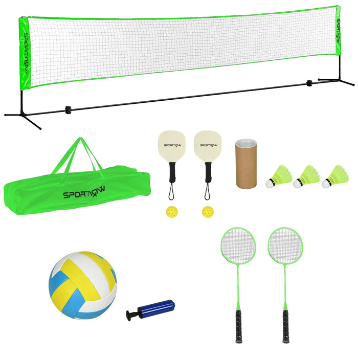 Height Adjustable Badminton Net Set with 3 Shuttlecocks and 4 Rackets - Little and Giant Explorers SPORTNOW