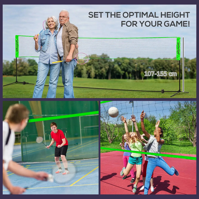 Height Adjustable Badminton Net Set with 3 Shuttlecocks and 4 Rackets - Little and Giant Explorers SPORTNOW