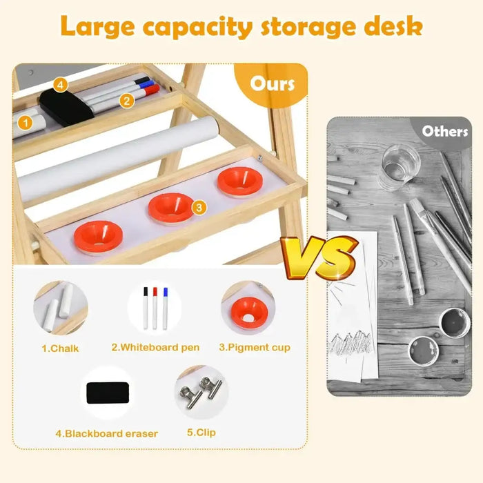 Height-Adjustable Kids 3-in-1 Art Easel | Whiteboard, Blackboard and Paper Roll COSTWAY - Little and Giant Explorers Costway