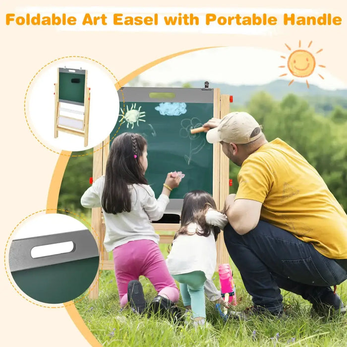 Height-Adjustable Kids 3-in-1 Art Easel | Whiteboard, Blackboard and Paper Roll COSTWAY - Little and Giant Explorers Costway