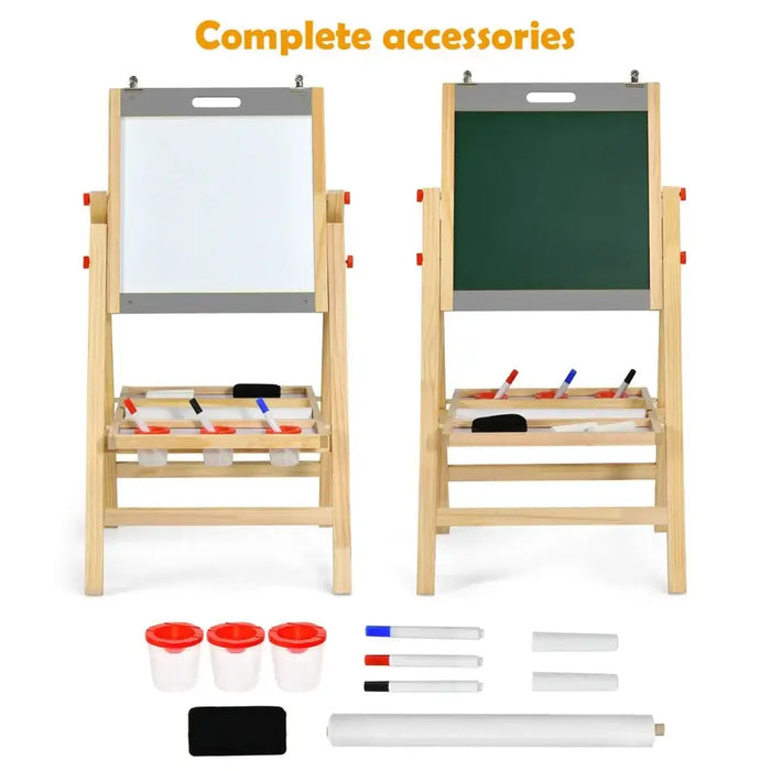 Height-Adjustable Kids 3-in-1 Art Easel | Whiteboard, Blackboard and Paper Roll COSTWAY - Little and Giant Explorers Costway