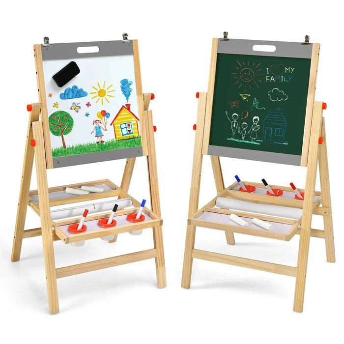 Height-Adjustable Kids 3-in-1 Art Easel | Whiteboard, Blackboard and Paper Roll COSTWAY - Little and Giant Explorers Costway