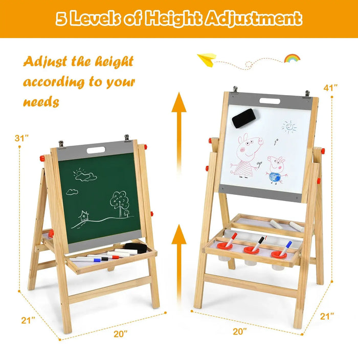 Height-Adjustable Kids 3-in-1 Art Easel | Whiteboard, Blackboard and Paper Roll COSTWAY - Little and Giant Explorers Costway