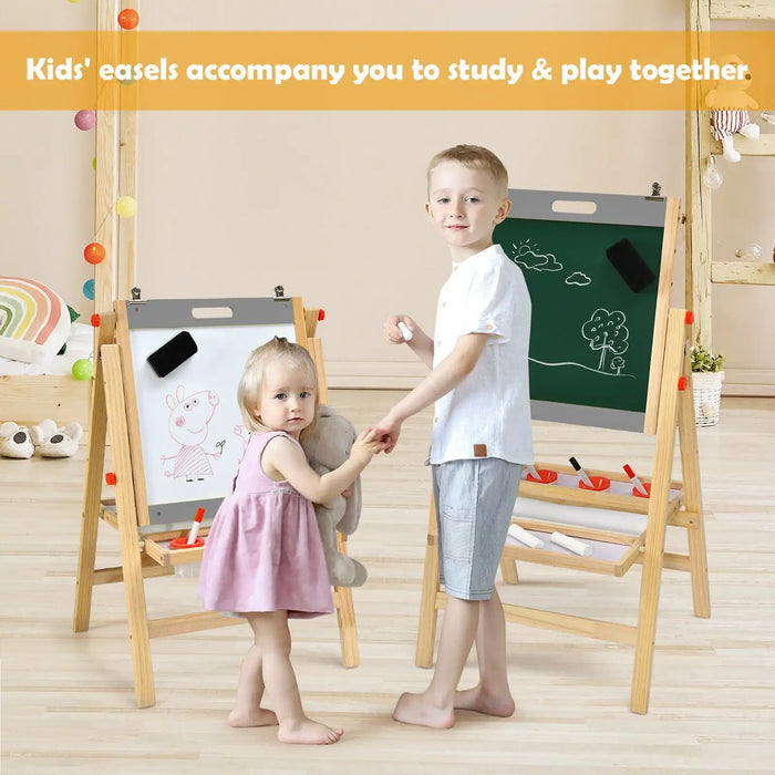 Height-Adjustable Kids 3-in-1 Art Easel | Whiteboard, Blackboard and Paper Roll COSTWAY - Little and Giant Explorers Costway