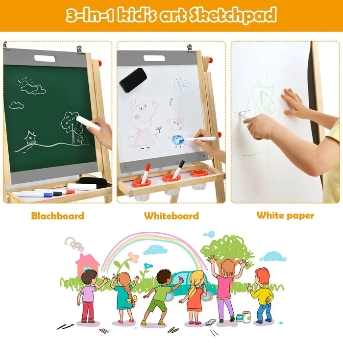 Height-Adjustable Kids 3-in-1 Art Easel | Whiteboard, Blackboard and Paper Roll COSTWAY - Little and Giant Explorers Costway
