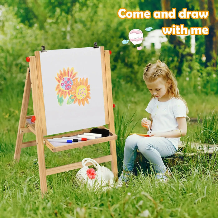 Height-Adjustable Kids 3-in-1 Art Easel | Whiteboard, Blackboard and Paper Roll COSTWAY - Little and Giant Explorers Costway
