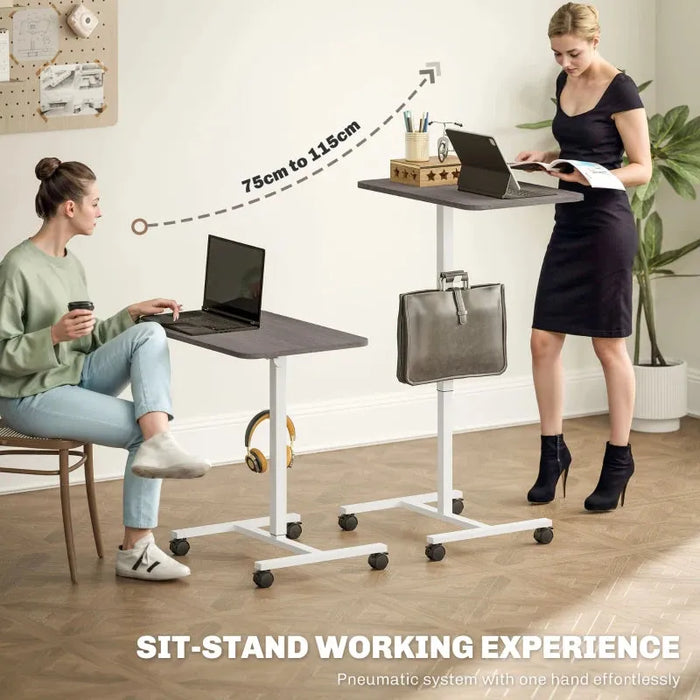 Height Adjustable Standing Desk with Wheels and Headphone Hook in Grey - Little and Giant Explorers HOMCOM