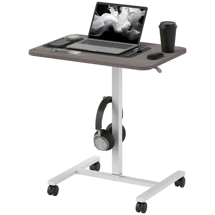 Height Adjustable Standing Desk with Wheels and Headphone Hook in Grey - Little and Giant Explorers HOMCOM