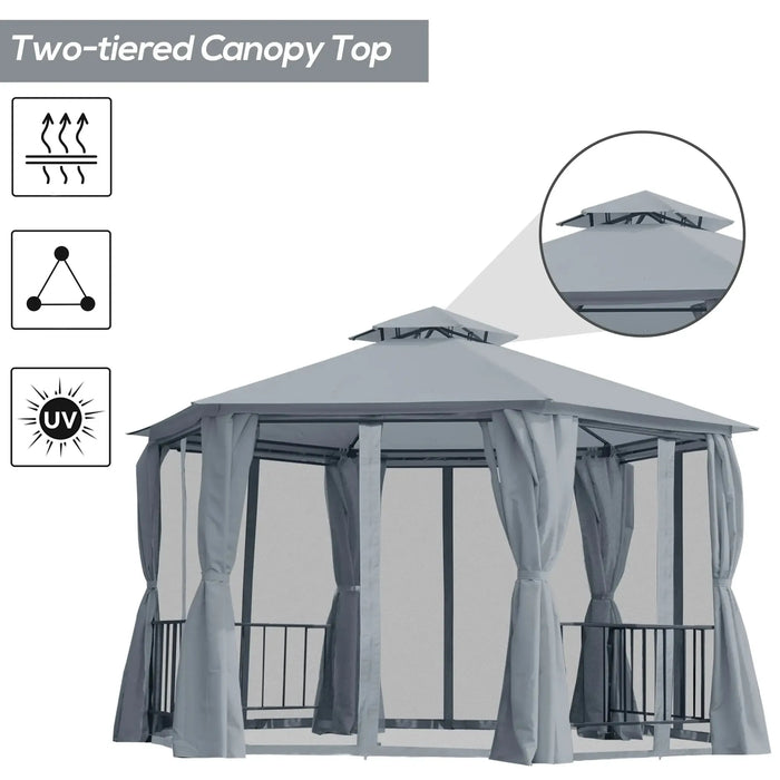 Hexagon Gazebo Patio Canopy with 2 Tier Roof in Grey (3 x 3m) - Little and Giant Explorers Outsunny