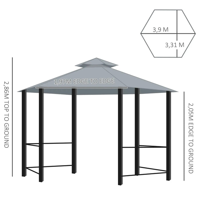 Hexagon Gazebo Patio Canopy with 2 Tier Roof in Grey (3 x 3m) - Little and Giant Explorers Outsunny