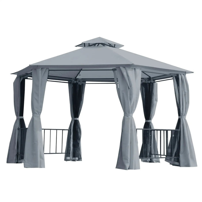 Hexagon Gazebo Patio Canopy with 2 Tier Roof in Grey (3 x 3m) - Little and Giant Explorers Outsunny