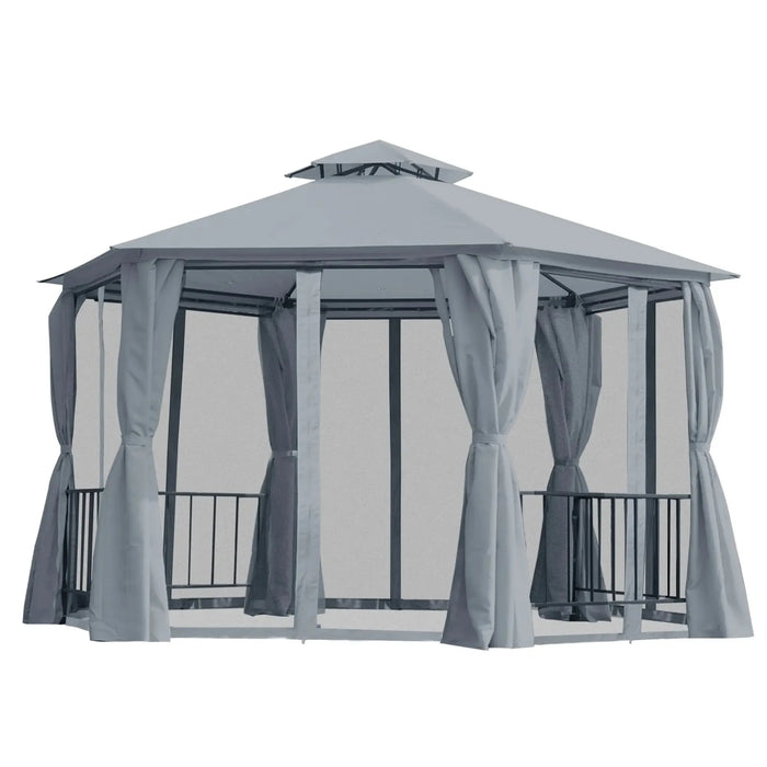 Hexagon Gazebo Patio Canopy with 2 Tier Roof in Grey (3 x 3m) - Little and Giant Explorers Outsunny