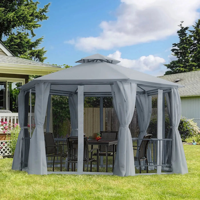 Hexagon Gazebo Patio Canopy with 2 Tier Roof in Grey (3 x 3m) - Little and Giant Explorers Outsunny