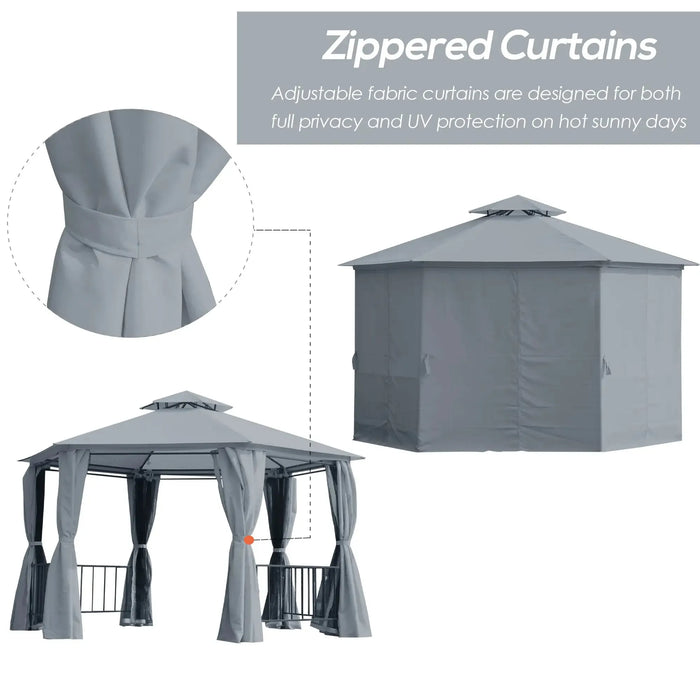 Hexagon Gazebo Patio Canopy with 2 Tier Roof in Grey (3 x 3m) - Little and Giant Explorers Outsunny