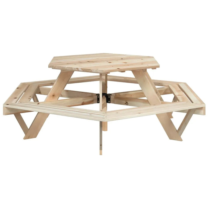 Hexagon Picnic Table for 6 Kids with Benches in Solid Wood Fir - Little and Giant Explorers vidaXL