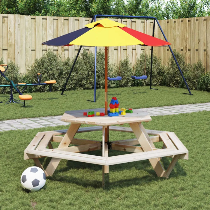 Hexagon Picnic Table for 6 Kids with Benches in Solid Wood Fir - Little and Giant Explorers vidaXL