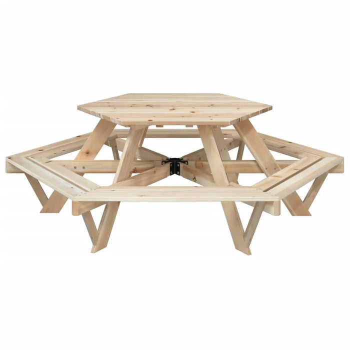 Hexagon Picnic Table for 6 Kids with Benches in Solid Wood Fir - Little and Giant Explorers vidaXL