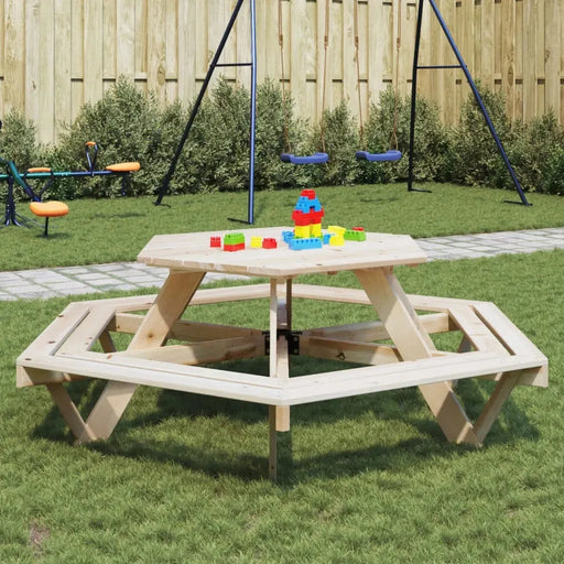 Hexagon Picnic Table for 6 Kids with Benches in Solid Wood Fir - Little and Giant Explorers vidaXL