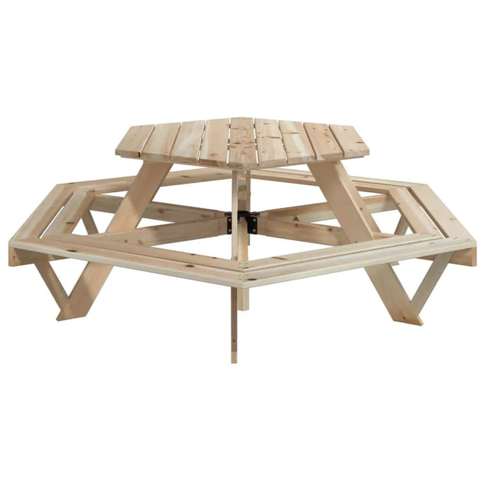 Hexagon Picnic Table for 6 Kids with Benches in Solid Wood Fir - Little and Giant Explorers vidaXL