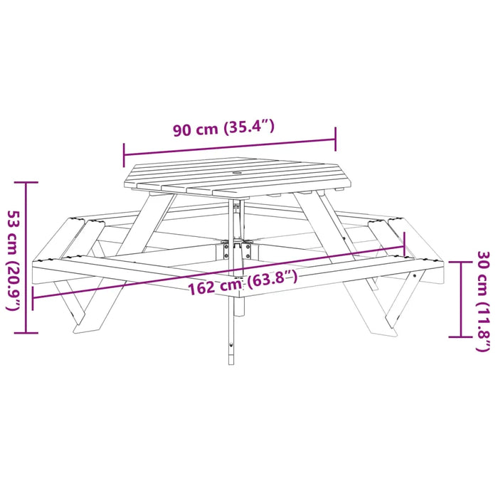 Hexagon Picnic Table for 6 Kids with Benches in Solid Wood Fir - Little and Giant Explorers vidaXL