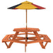 Hexagon Picnic Table for 6 Kids with Umbrella in Solid Wood Fir - Little and Giant Explorers vidaXL