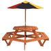 Hexagon Picnic Table for 6 Kids with Umbrella in Solid Wood Fir - Little and Giant Explorers vidaXL