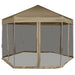 Hexagonal Pop-Up Marquee with Sidewalls in Taupe (3.6 x 3.1m) 220g/m² - Little and Giant Explorers vidaXL